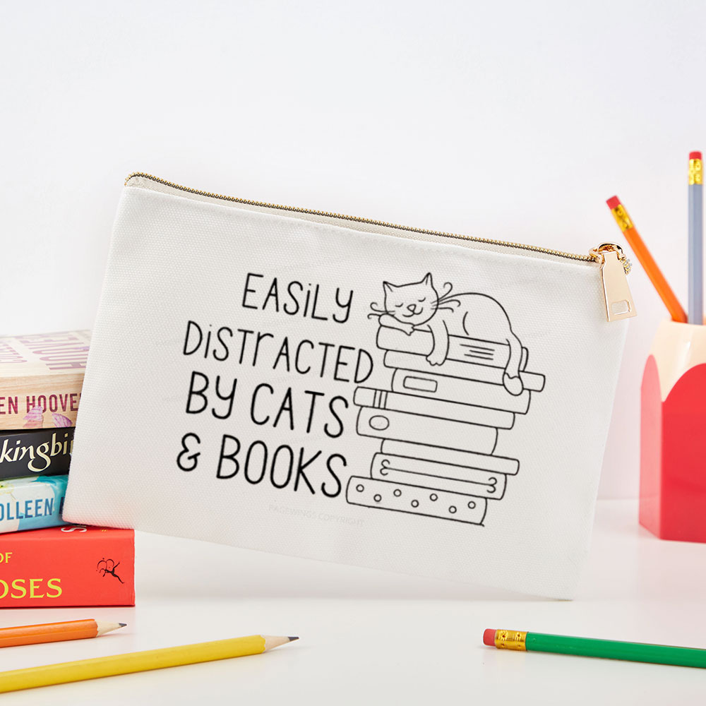 Pagewings Easily Distracted By Cats and Books Pouch