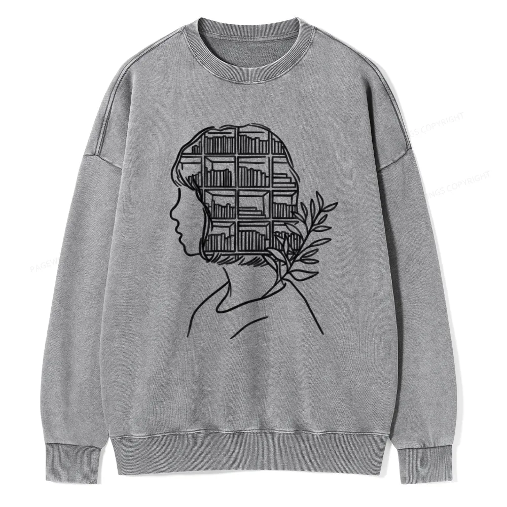 Pagewing Library Mind Unisex Washed Sweatshirt