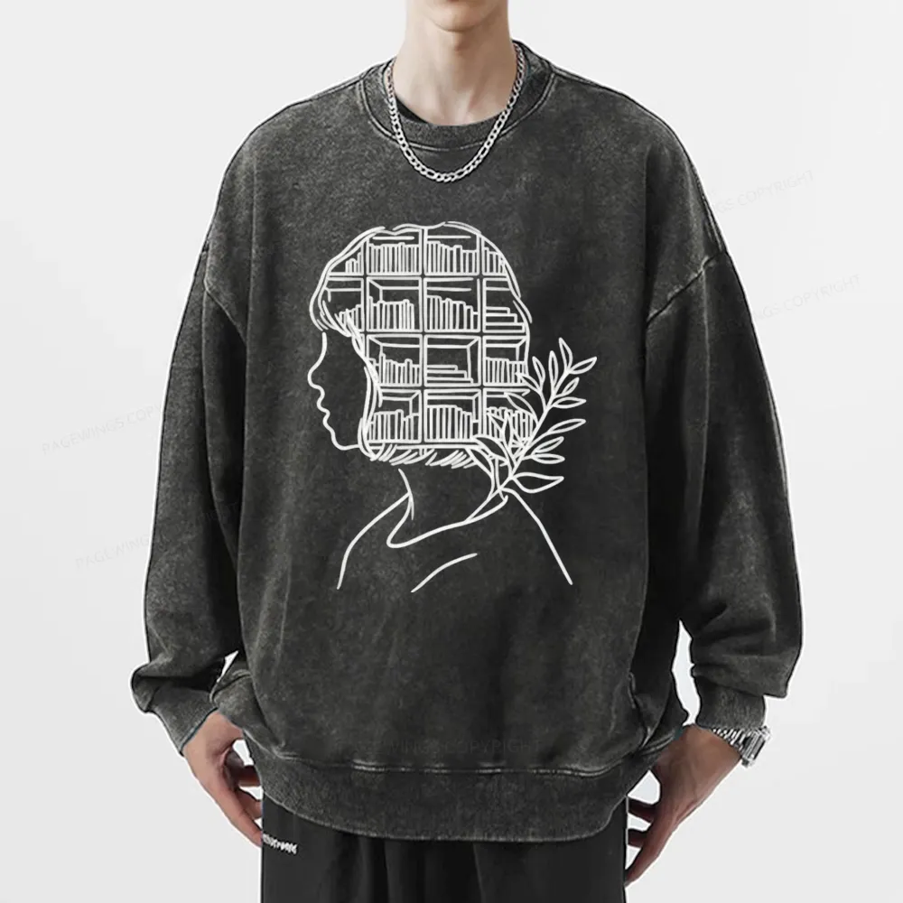 Pagewing Library Mind Unisex Washed Sweatshirt