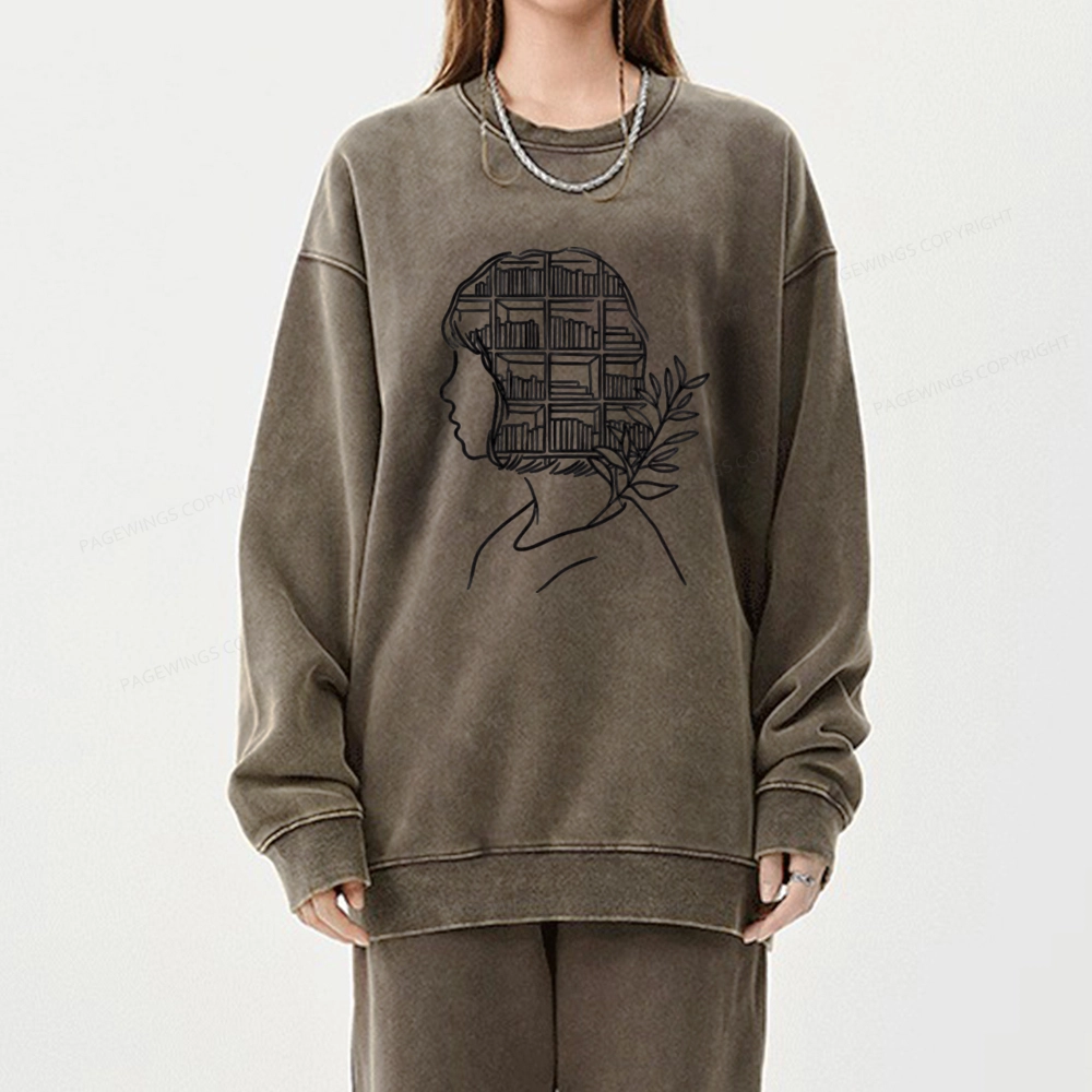 Pagewing Library Mind Unisex Washed Sweatshirt