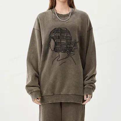 Pagewing Library Mind Unisex Washed Sweatshirt