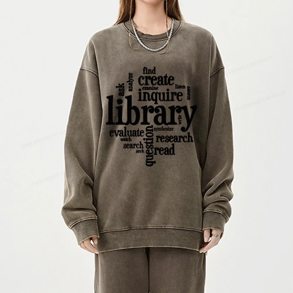 Pagewing Library Unisex Washed Sweatshirt