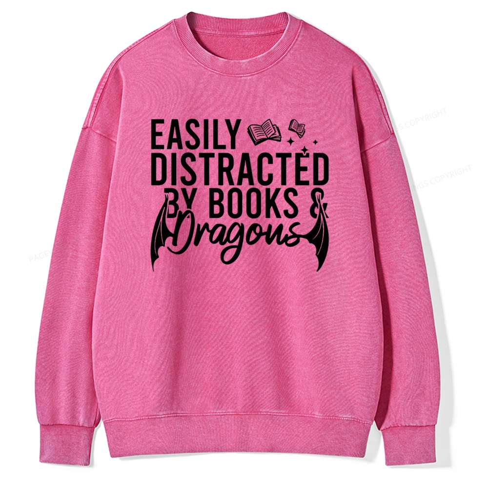 Pagewing Easily Distracted By Books Unisex Washed Sweatshirt