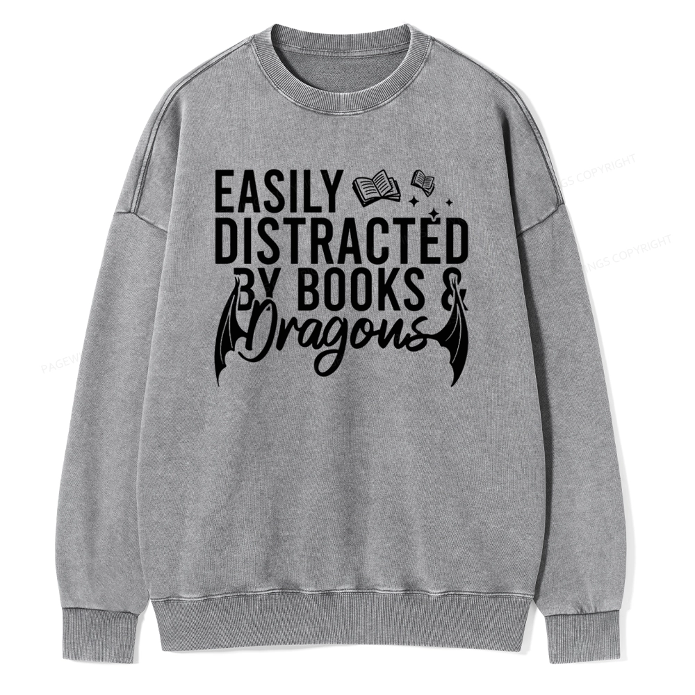 Pagewing Easily Distracted By Books Unisex Washed Sweatshirt