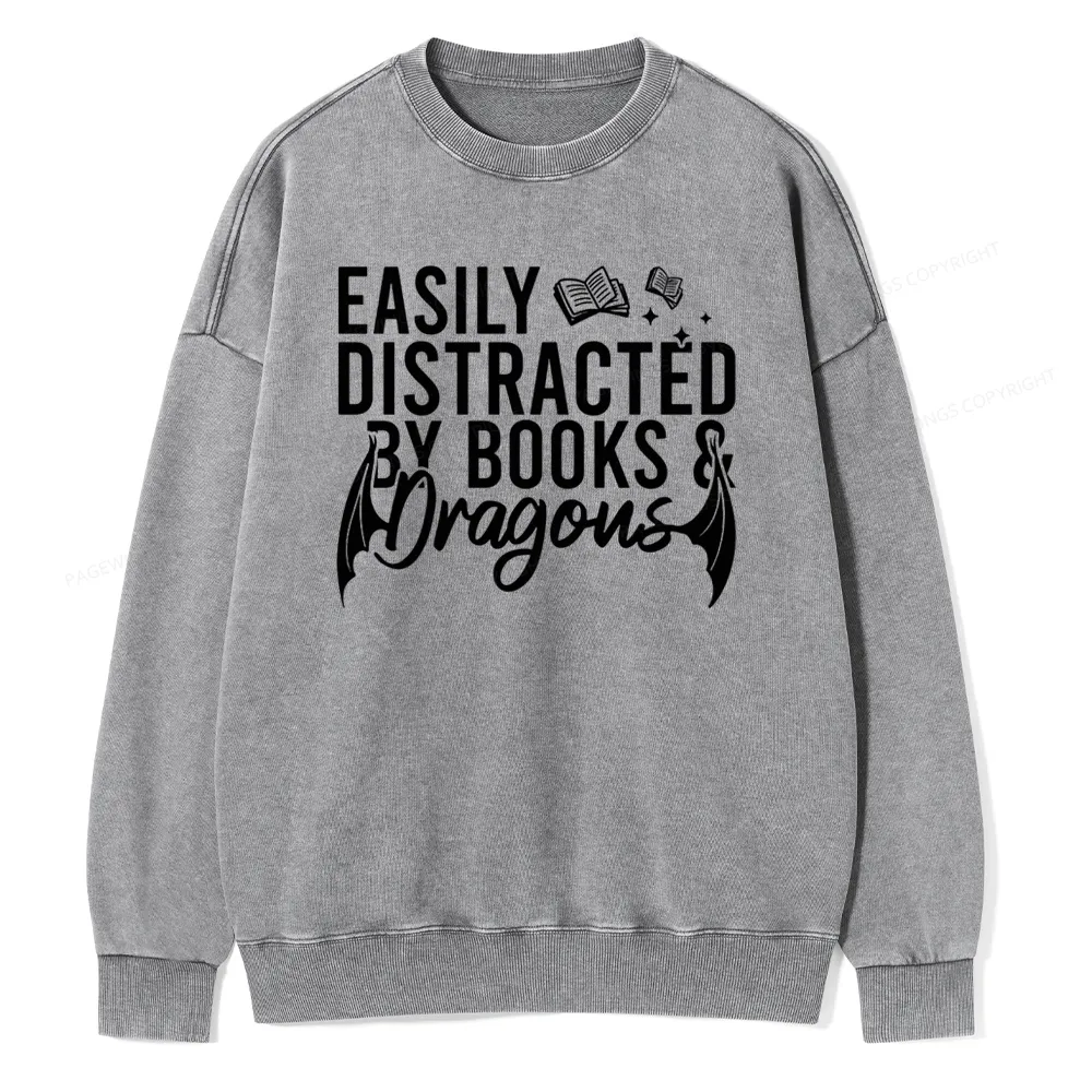 Pagewing Easily Distracted By Books Unisex Washed Sweatshirt