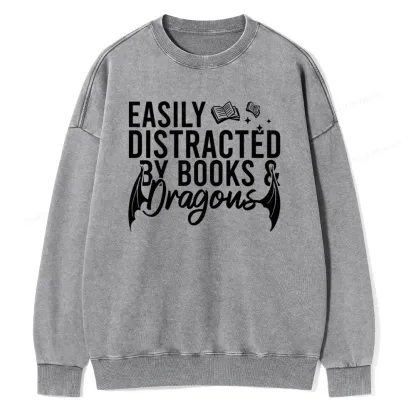 Pagewing Easily Distracted By Books Unisex Washed Sweatshirt