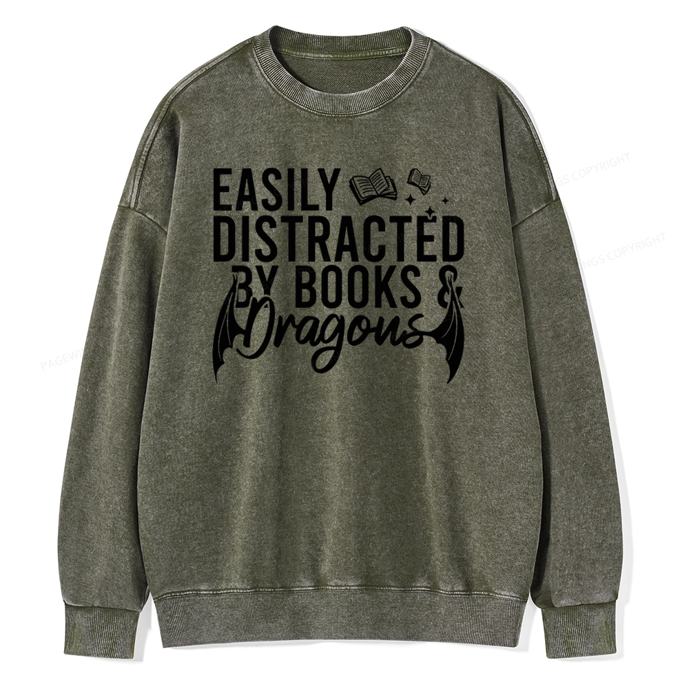 Pagewing Easily Distracted By Books Unisex Washed Sweatshirt