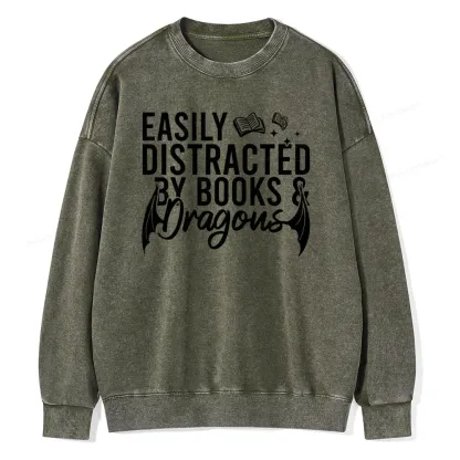 Pagewing Easily Distracted By Books Unisex Washed Sweatshirt