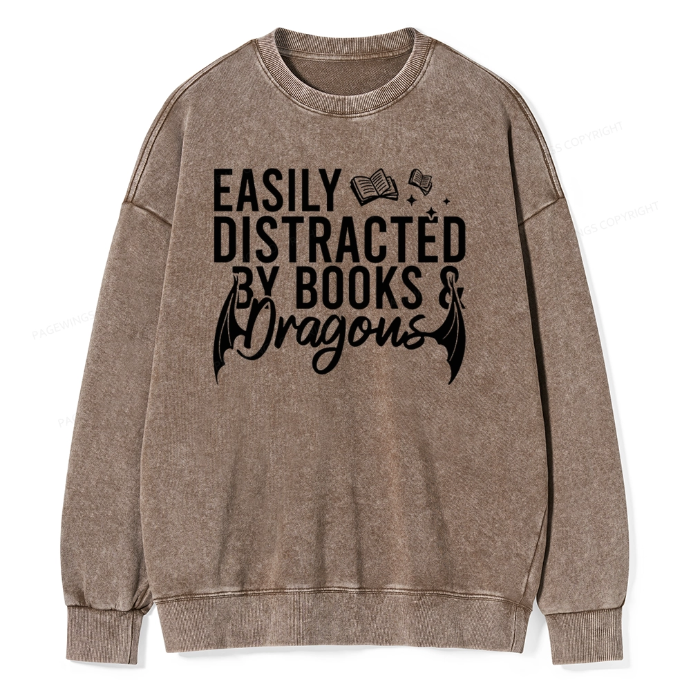 Pagewing Easily Distracted By Books Unisex Washed Sweatshirt