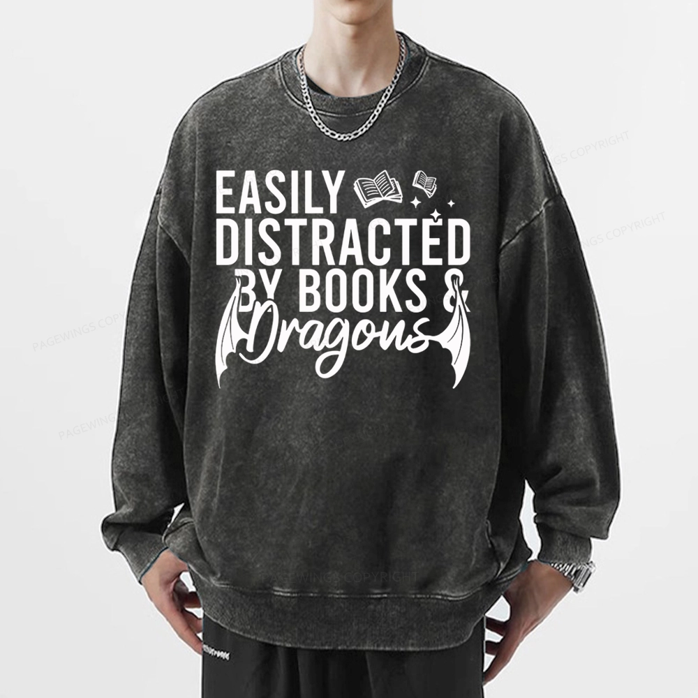 Pagewing Easily Distracted By Books Unisex Washed Sweatshirt