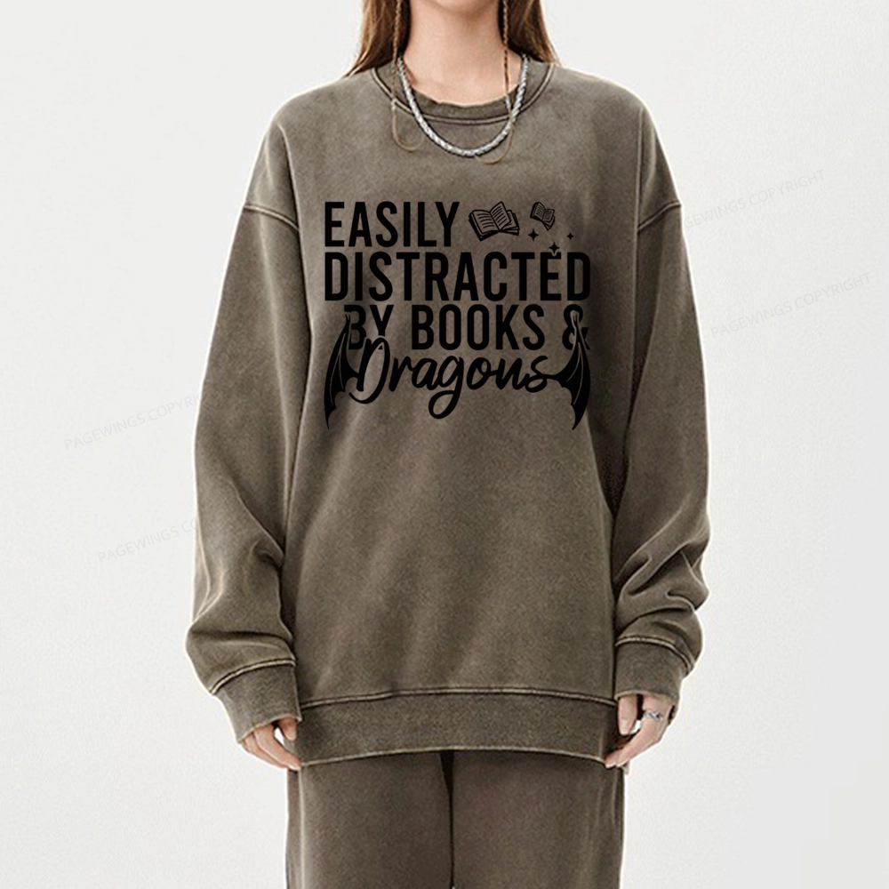 Pagewing Easily Distracted By Books Unisex Washed Sweatshirt