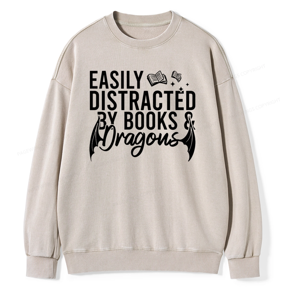 Pagewing Easily Distracted By Books Unisex Washed Sweatshirt