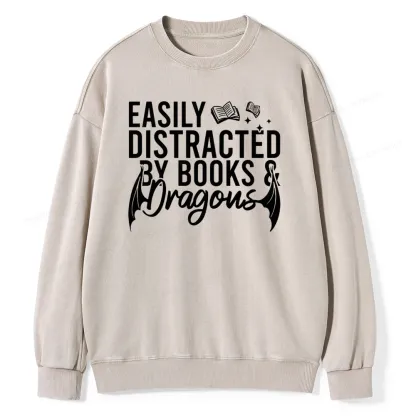 Pagewing Easily Distracted By Books Unisex Washed Sweatshirt