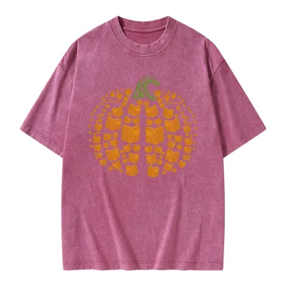 Pagewings Thanksgiving Book Pumpkin Unisex Washed T-shirt