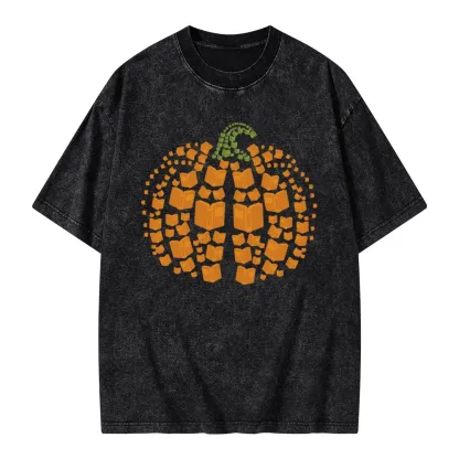 Pagewings Thanksgiving Book Pumpkin Unisex Washed T-shirt