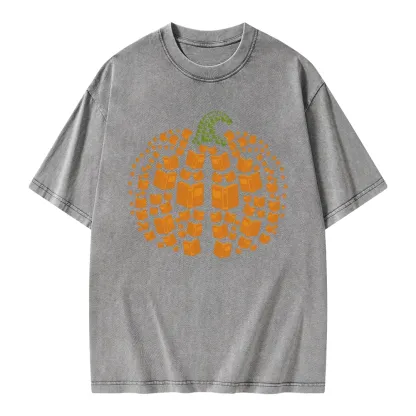 Pagewings Thanksgiving Book Pumpkin Unisex Washed T-shirt
