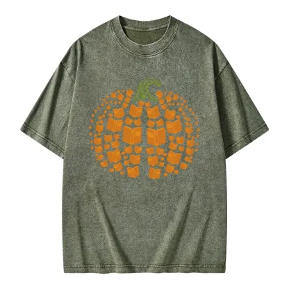 Pagewings Thanksgiving Book Pumpkin Unisex Washed T-shirt