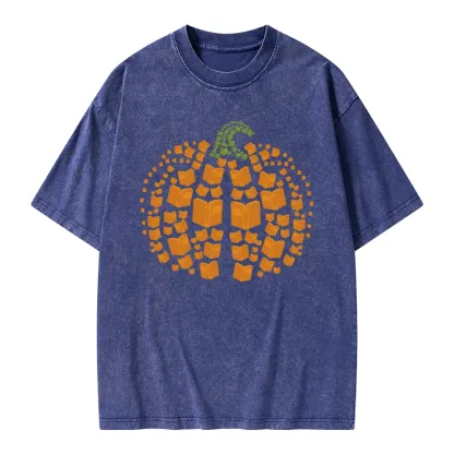 Pagewings Thanksgiving Book Pumpkin Unisex Washed T-shirt