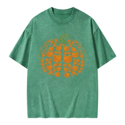 Pagewings Thanksgiving Book Pumpkin Unisex Washed T-shirt