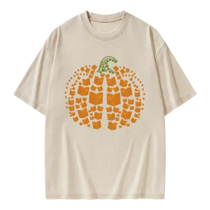 Pagewings Thanksgiving Book Pumpkin Unisex Washed T-shirt