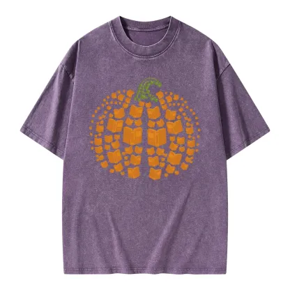 Pagewings Thanksgiving Book Pumpkin Unisex Washed T-shirt