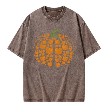 Pagewings Thanksgiving Book Pumpkin Unisex Washed T-shirt