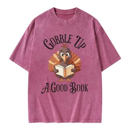 Pagewings Thanksgiving A Good Book Unisex Washed T-shirt