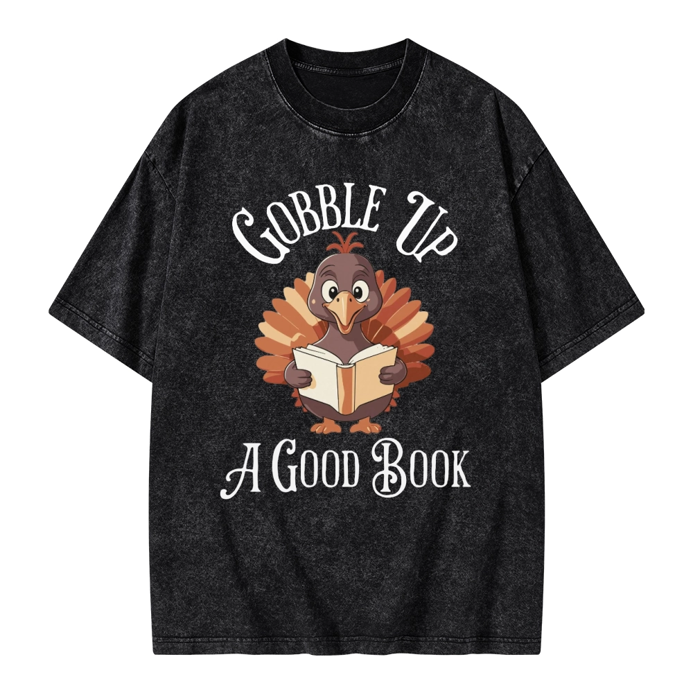 Pagewings Thanksgiving A Good Book Unisex Washed T-shirt