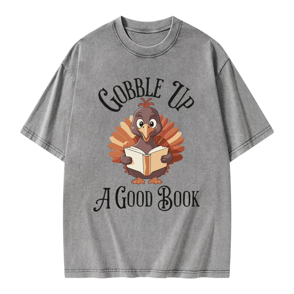 Pagewings Thanksgiving A Good Book Unisex Washed T-shirt
