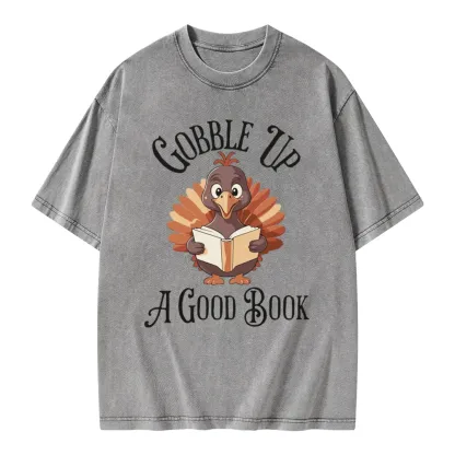 Pagewings Thanksgiving A Good Book Unisex Washed T-shirt