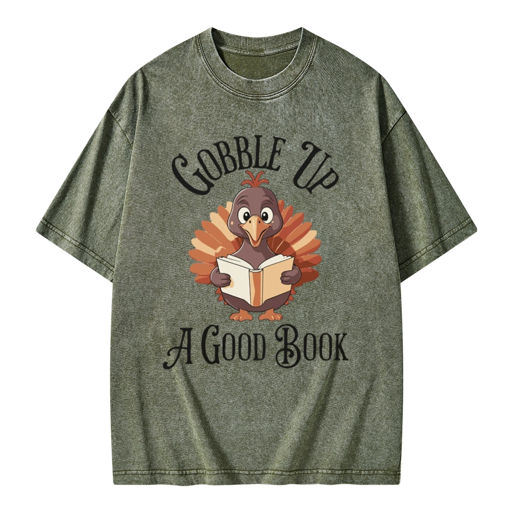 Pagewings Thanksgiving A Good Book Unisex Washed T-shirt