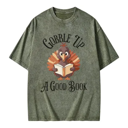 Pagewings Thanksgiving A Good Book Unisex Washed T-shirt