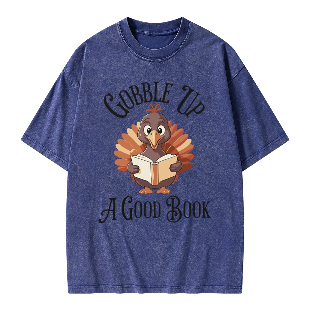 Pagewings Thanksgiving A Good Book Unisex Washed T-shirt