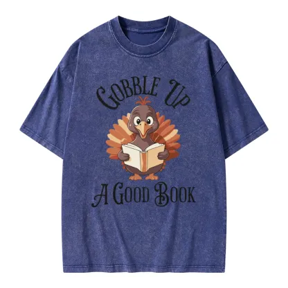 Pagewings Thanksgiving A Good Book Unisex Washed T-shirt