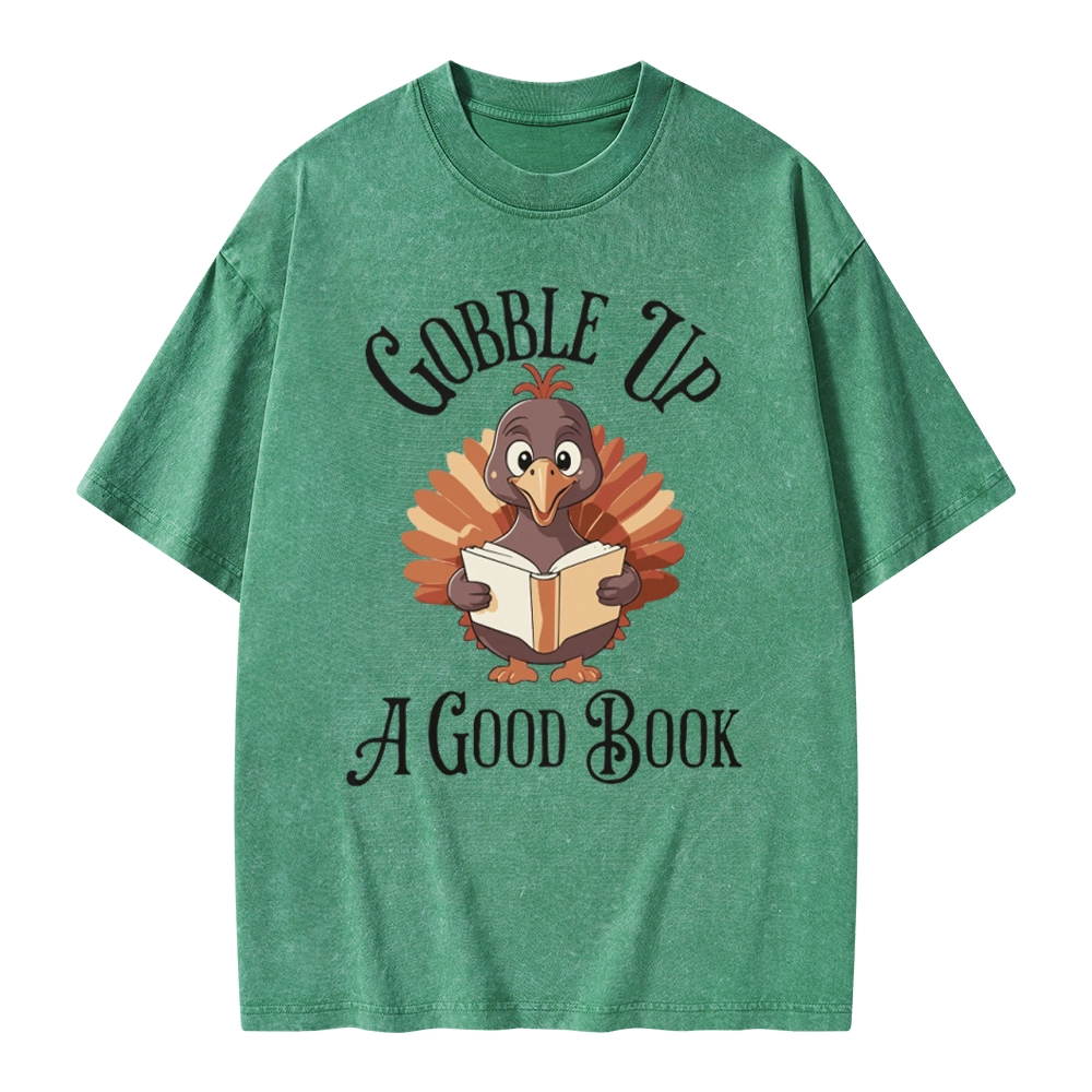 Pagewings Thanksgiving A Good Book Unisex Washed T-shirt