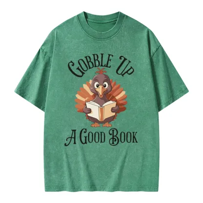 Pagewings Thanksgiving A Good Book Unisex Washed T-shirt