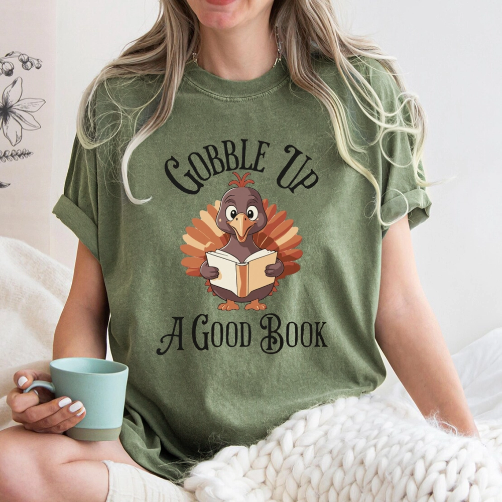 Pagewings Thanksgiving A Good Book Unisex Washed T-shirt