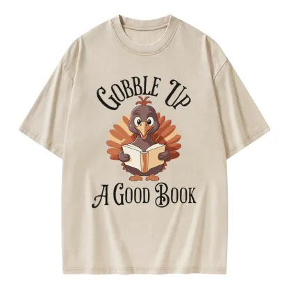 Pagewings Thanksgiving A Good Book Unisex Washed T-shirt