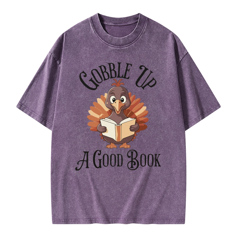 Pagewings Thanksgiving A Good Book Unisex Washed T-shirt