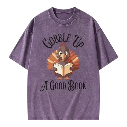 Pagewings Thanksgiving A Good Book Unisex Washed T-shirt