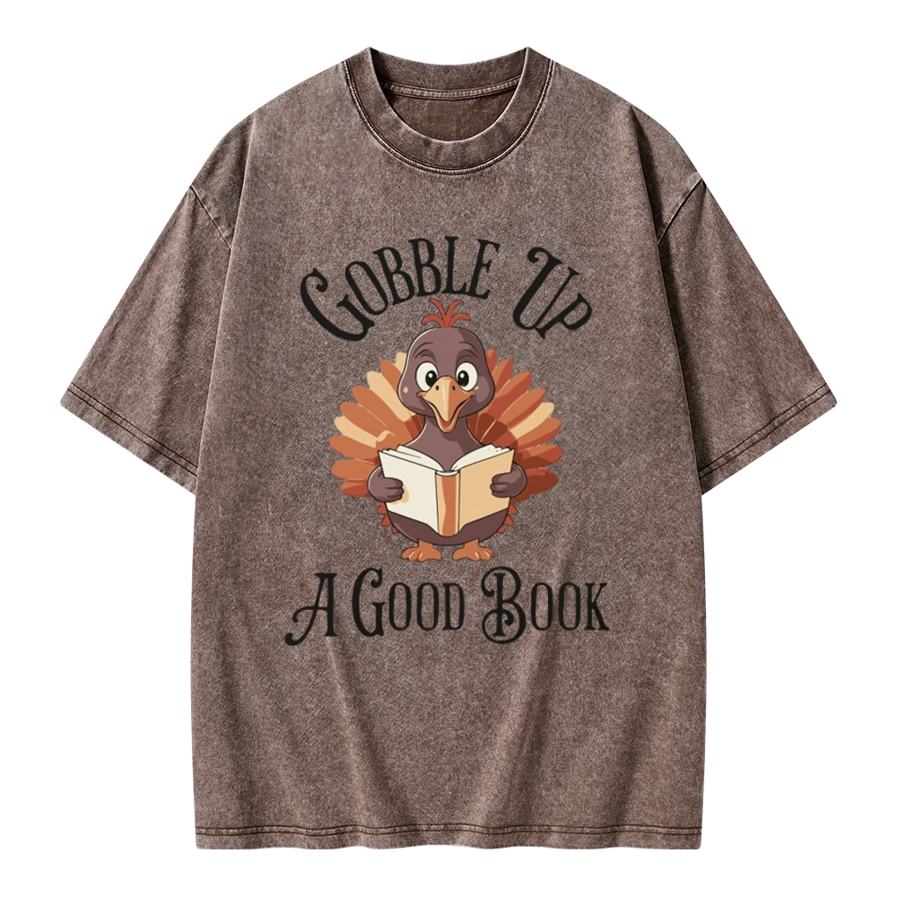 Pagewings Thanksgiving A Good Book Unisex Washed T-shirt