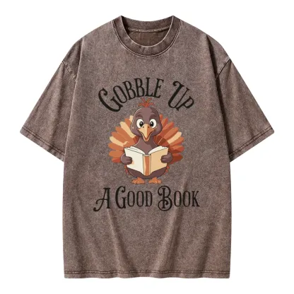 Pagewings Thanksgiving A Good Book Unisex Washed T-shirt
