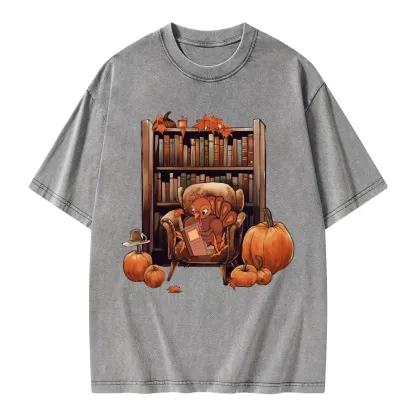 Pagewings Thanksgiving Turkey Reading Unisex Washed T-shirt