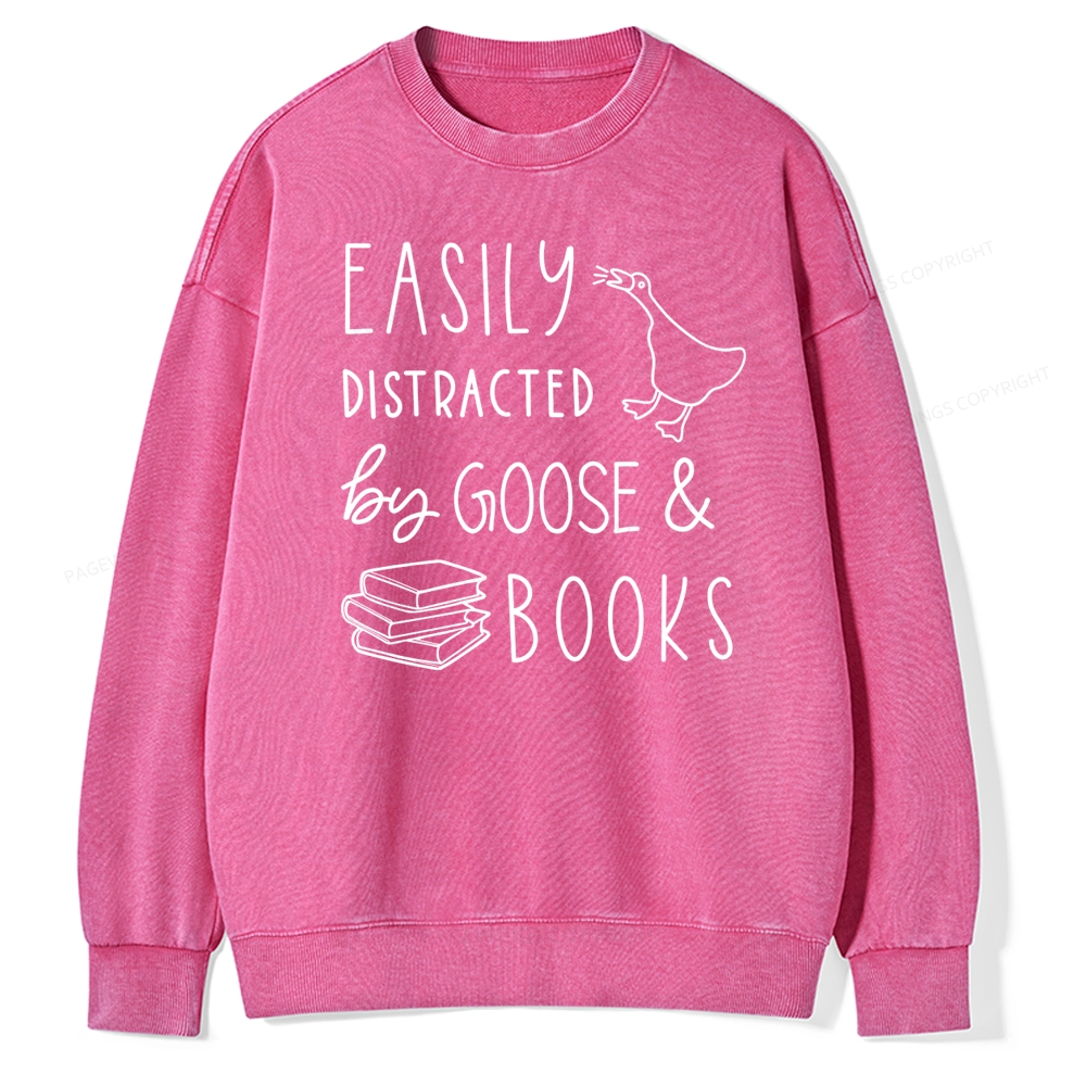 Pagewing Easily Distracted Unisex Washed Sweatshirt
