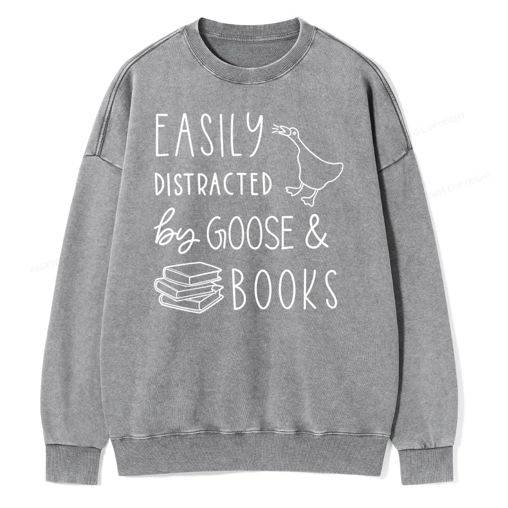 Pagewing Easily Distracted Unisex Washed Sweatshirt