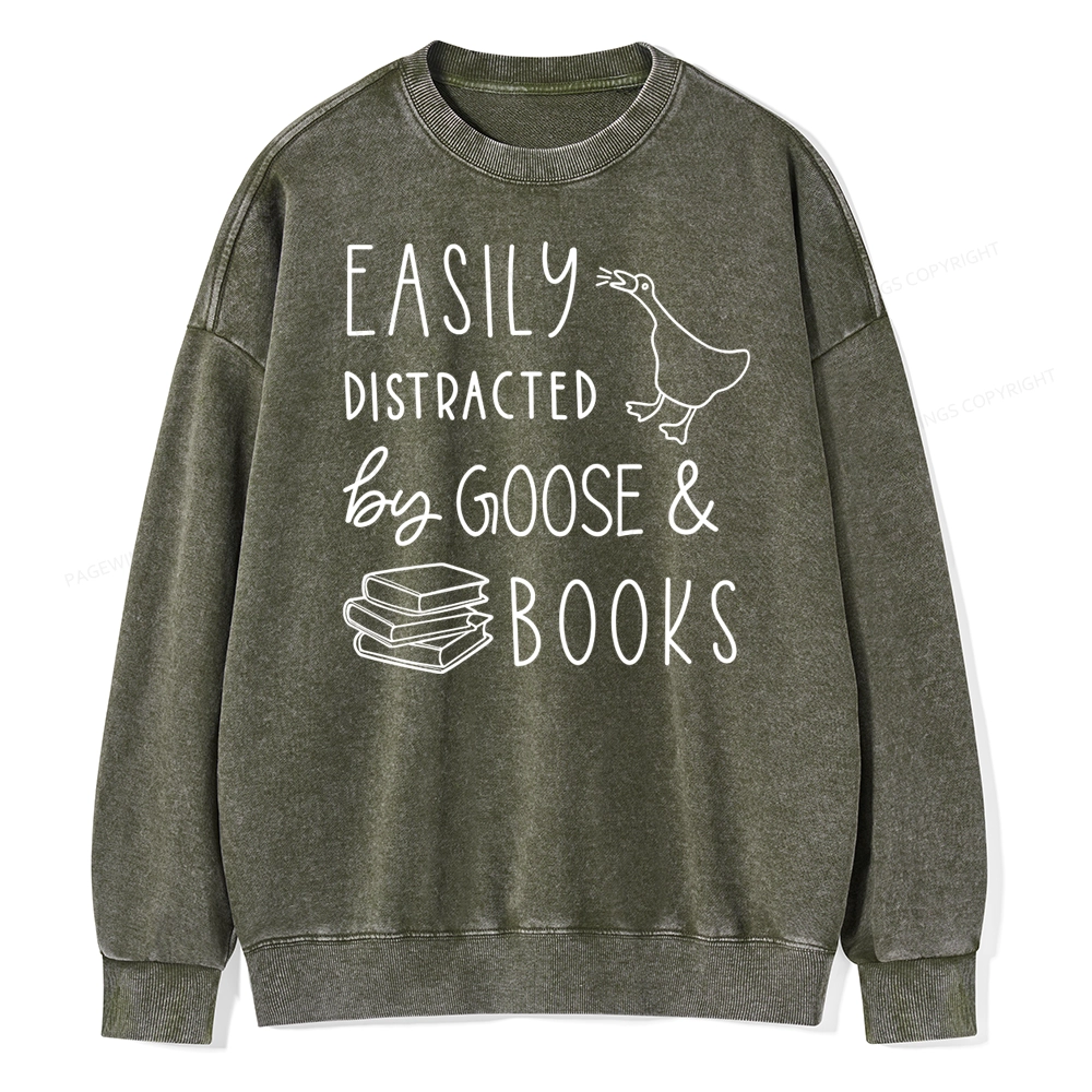 Pagewing Easily Distracted Unisex Washed Sweatshirt