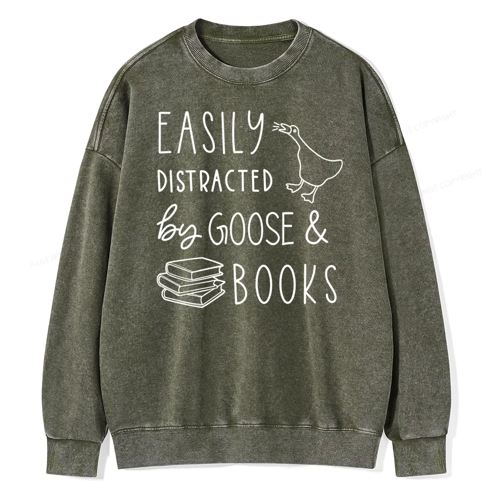 Pagewing Easily Distracted Unisex Washed Sweatshirt