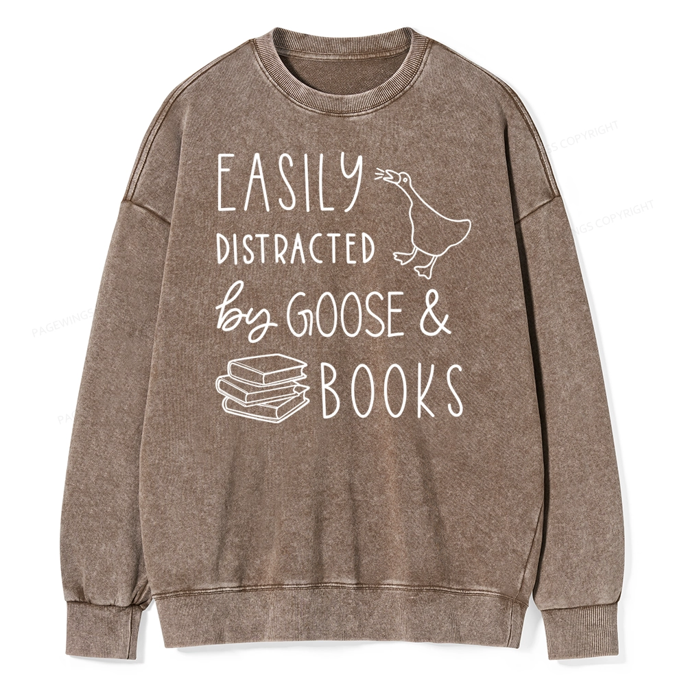 Pagewing Easily Distracted Unisex Washed Sweatshirt