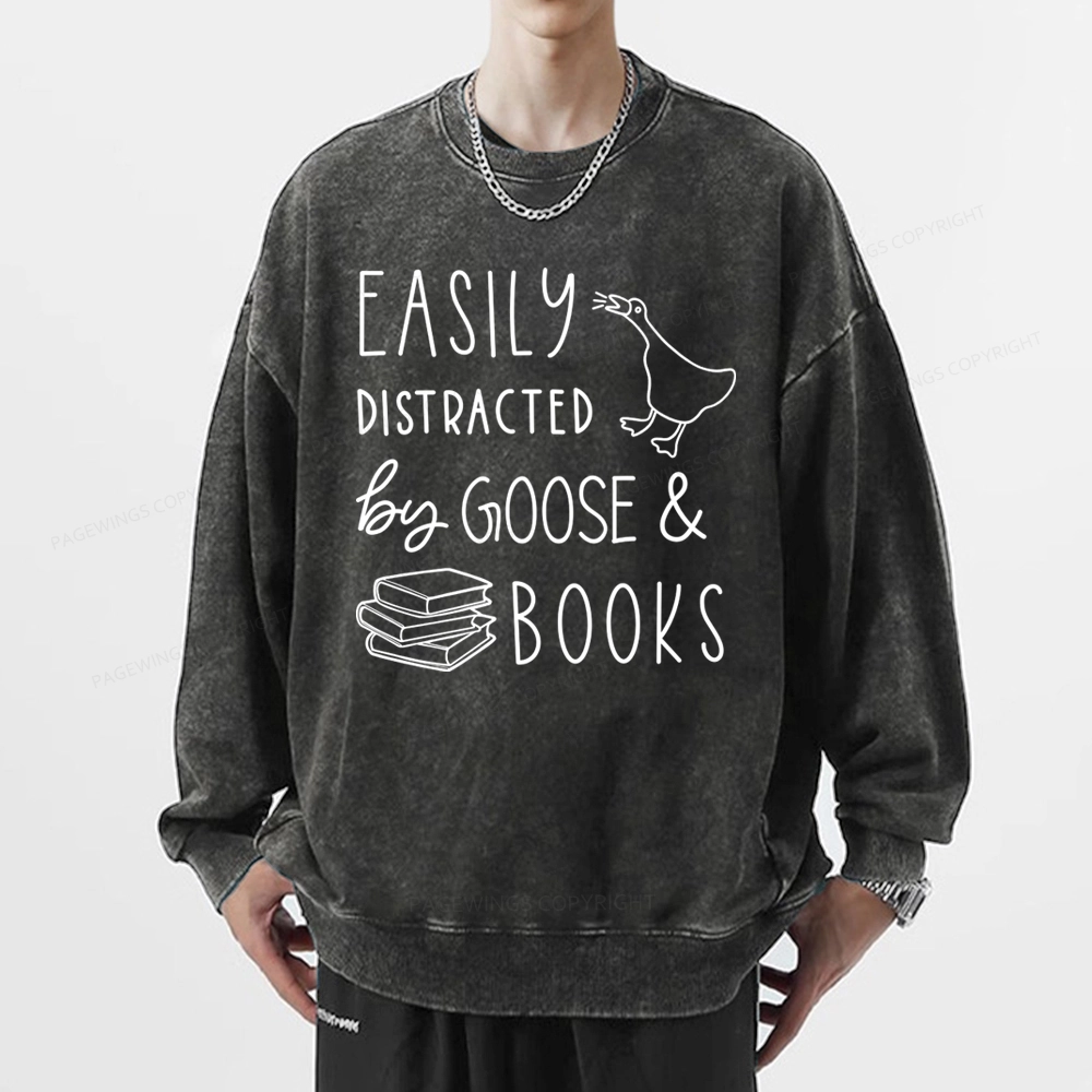 Pagewing Easily Distracted Unisex Washed Sweatshirt