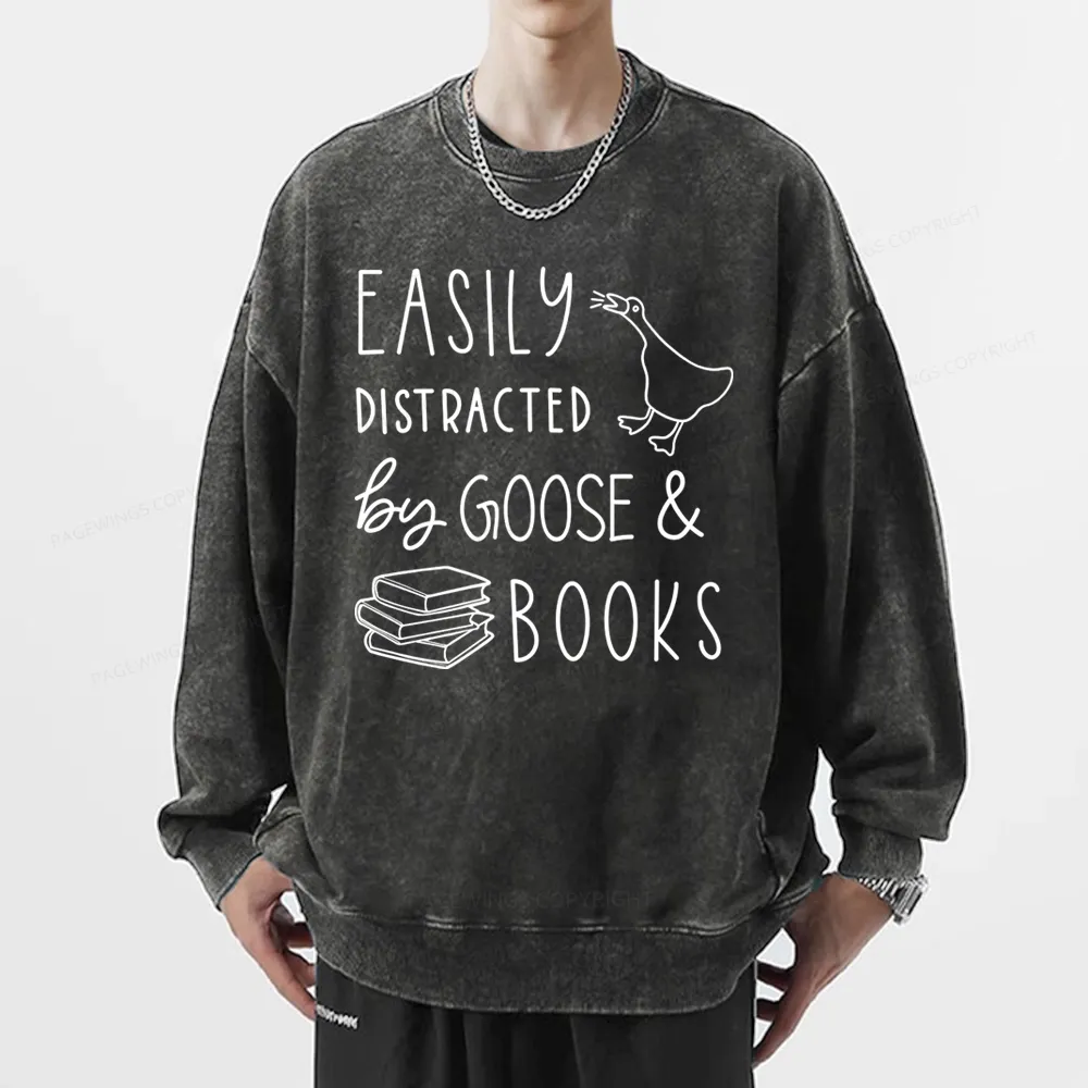 Pagewing Easily Distracted Unisex Washed Sweatshirt